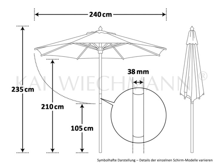 Sonnenschirm 240 cm weiß stylisch Windauslass UPF 50