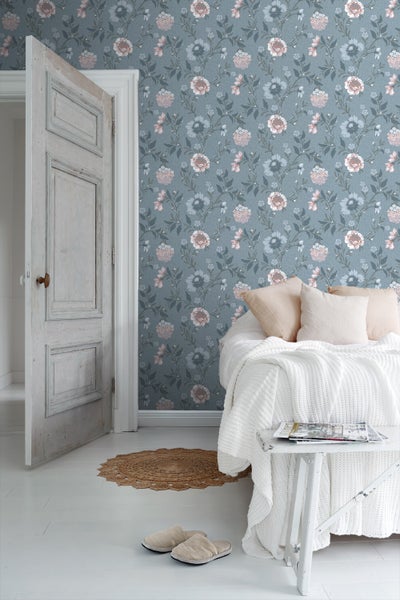 Duro Tapete Blumen Graublau - 53 cm x 10.05 m - 661166