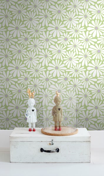 ESTAhome Tapete Gänseblümchen Grün und Lila - 50 x 900 cm - 131154
