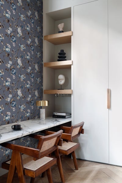 Origin Wallcoverings Tapete Blumen Vintage Blau und Taupe - 53 cm x 10.05 m - 347429
