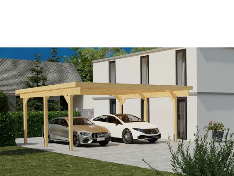 Alpholz Doppelcarport Göteborg Carport aus Holz, Unterstand Überdachung, Naturbelassen 6x5m