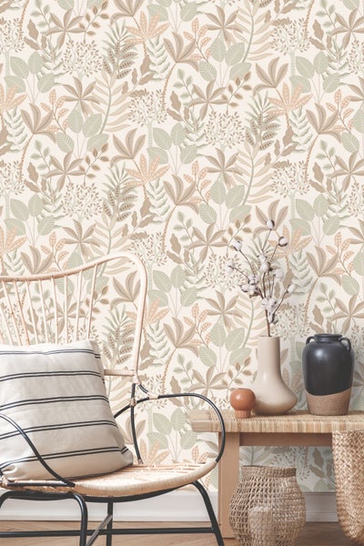 ESTAhome Tapete Blätter Grau, Beige und Graugrün - 50 x 900 cm - 139677