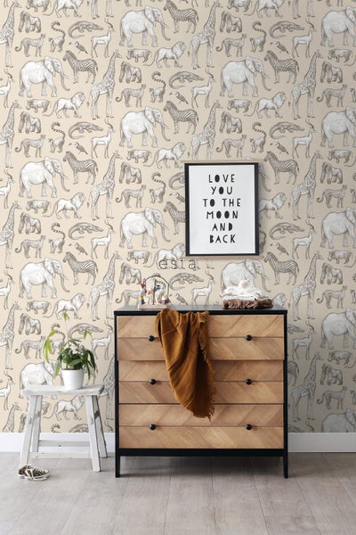 ESTAhome Tapete Dschungeltiere Beige - 53 cm x 10.05 m - 139511