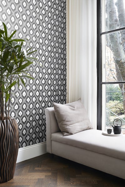 Origin Wallcoverings Tapete Ikat-Motiv Schwarz und Weiß - 53 cm x 10.05 m - 346919