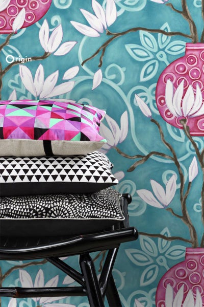 Origin Wallcoverings Tapete Magnolie Türkis und Rosa - 53 cm x 10.05 m - 346925