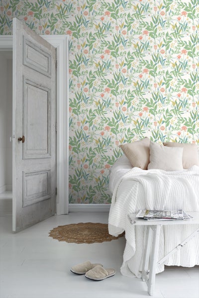 Borastapeter Tapete Blumen Grün und Weiß - 53 cm x 10.05 m - 660423