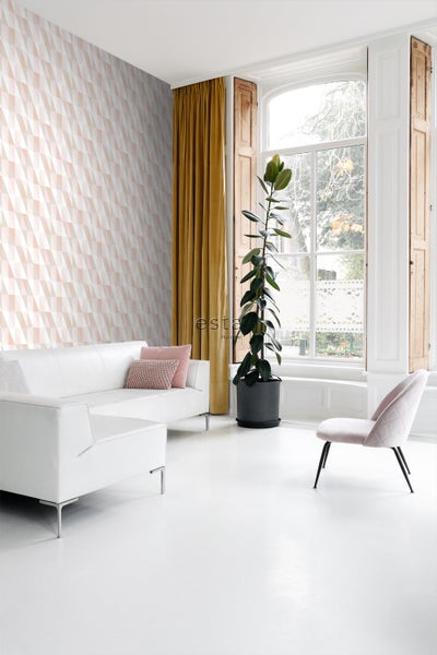 ESTAhome Tapete grafische Dreiecke Hellrosa, Dunkelorange und Beige - 53 cm x 10.05 m - 139196