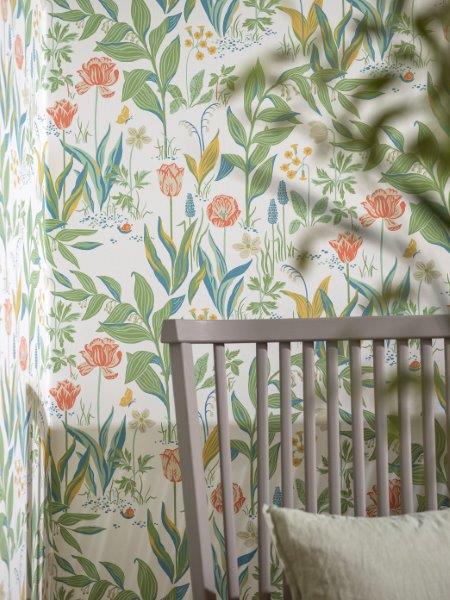 Borastapeter Tapete Blumen Grün und Weiß - 53 cm x 10.05 m - 660423