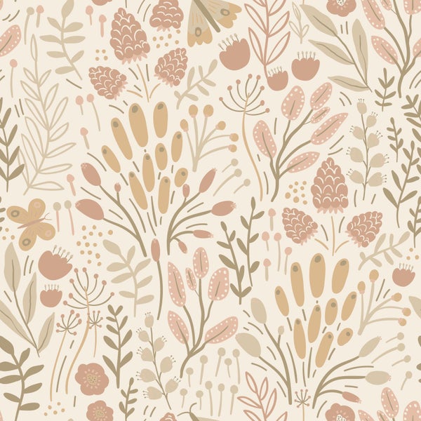 ESTAhome Tapete Blätter und Blumen Beige und Terrakotta - 50 x 900 cm - 131385
