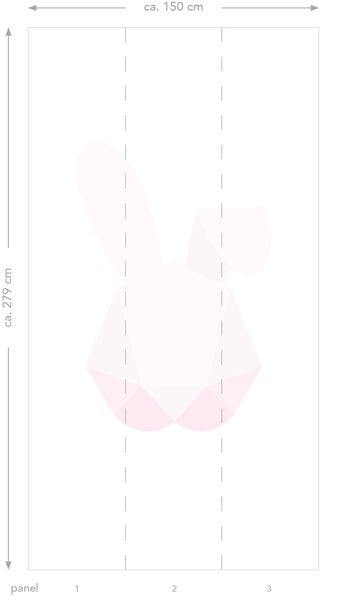 Abmessungen einer Fototapete mit Hasenmotiv, circa 150 x 279 cm