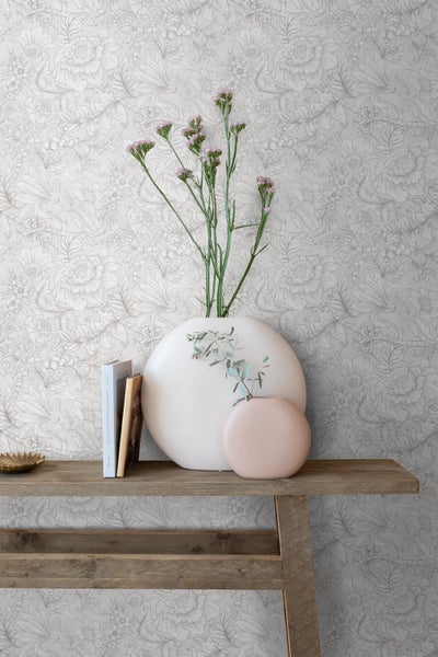 ESTAhome Tapete Blumenmuster Grau - 50 x 900 cm - 139796