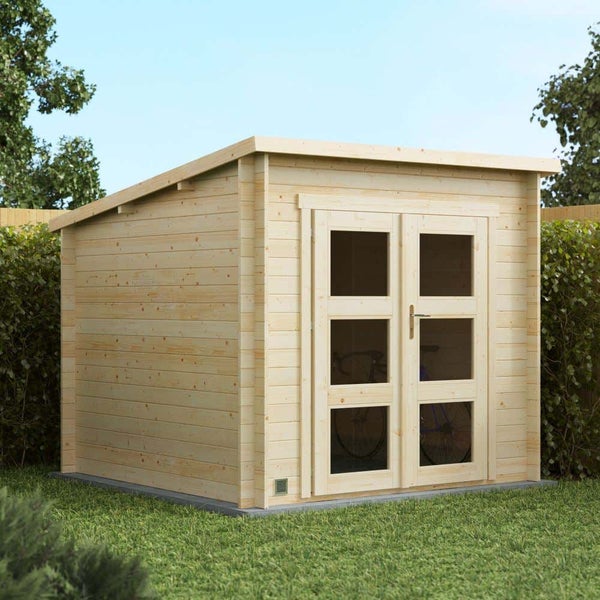 Alpholz Gerätehaus Itury Gartenhaus aus Holz, Holzhaus mit 28 mm Wandstärke, Blockbohlenhaus mit Montagematerial, Naturbelassen 3x2,5m