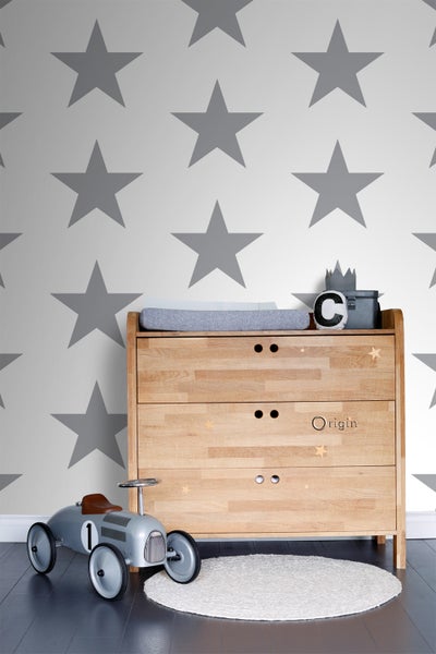Origin Wallcoverings Tapete Sterne Weiß und Grau - 53 cm x 10.05 m - 347672