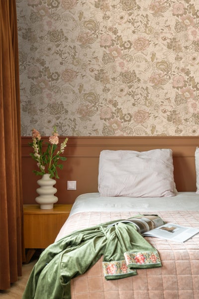 ESTAhome Tapete Blumenmuster Hellbraun und Altrosa - 50 x 900 cm - 139764