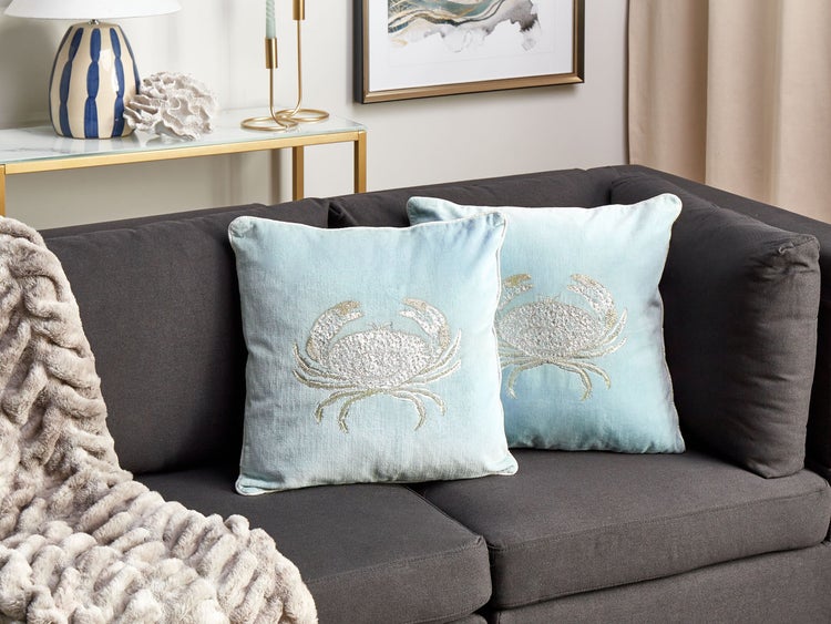 Dekokissen 2er Set BOSSIELLA Samtstoff 45 x 45 cm Hellblau Tiermuster