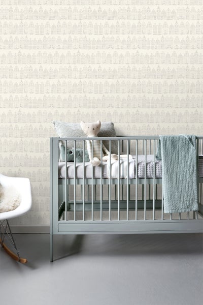 ESTAhome Tapete Amsterdamer Grachtenhäuser Silber - 53 cm x 10.05 m - 137716
