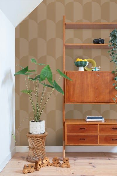 ESTAhome Tapete Art Decó Muster Beigebraun - 50 x 900 cm - 131236