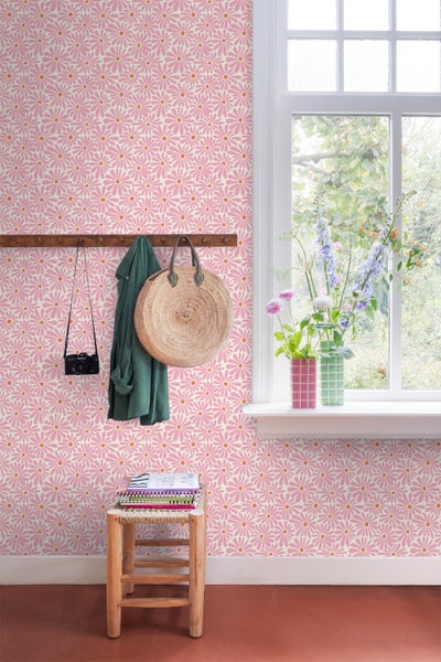 ESTAhome Tapete Gänseblümchen Rosa und Orange - 53 cm x 10.05 m - 131149