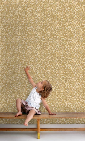 ESTAhome Tapete Blumen Ockergelb - 50 x 900 cm - 131252