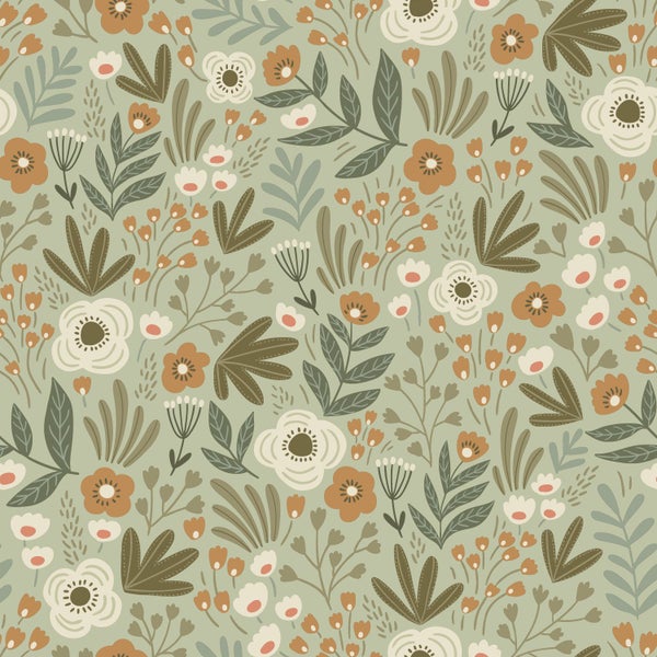 ESTAhome Tapete Blumen Graugrün - 50 x 900 cm - 131070