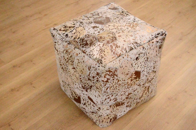 Pouf Hocker aus Leder Beige Quadrat 45 cm