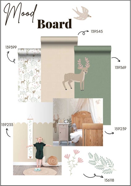 ESTAhome Wandtattoo Hirsche Beige und Grün - 33 x 47.5 cm - 156118