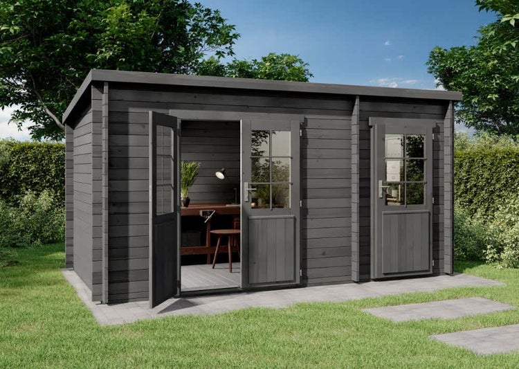 Alpholz Gartenhaus Maria aus Holz in Grau (Imprägniert), 40 mm Wandstärke mit 2 Räumen 450 x 250cm Pultdach