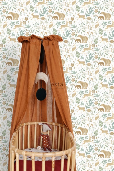ESTAhome Tapete Wald mit Waldtieren Grün und Beige - 53 cm x 10.05 m - 139586