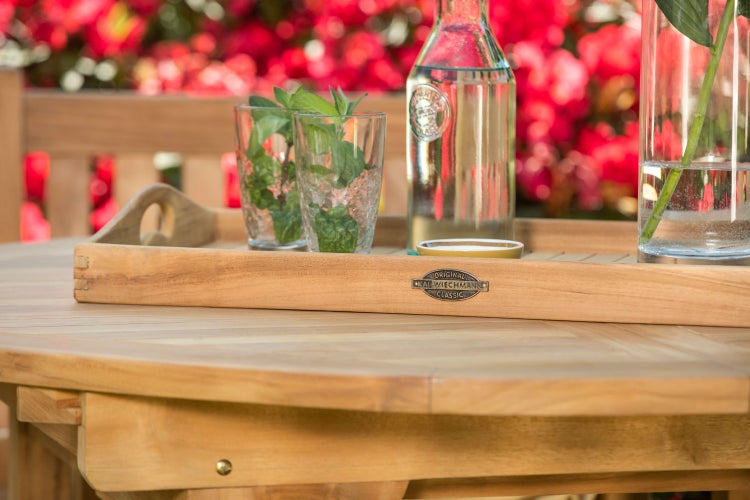 Teak Tablett Serviertablett 66 x 38 cm wetterfest für Garten Terrasse Balkon