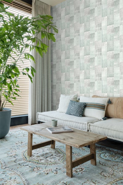 ESTAhome Tapete orientalisches-Marrakech Kelim-Patchwork Pastell Mintgrün - 53 cm x 10.05 m - 148650