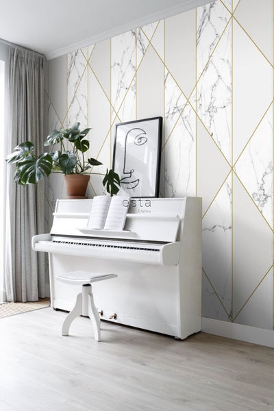 ESTAhome Fototapete Marmor-Optik Schwarz-Weiß, Grau und Gold - 250 x 279 cm - 158965