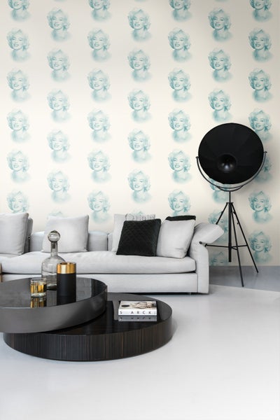 Origin Wallcoverings Tapete Marilyn Monroe Weiß und Türkis - 53 cm x 10.05 m - 326349