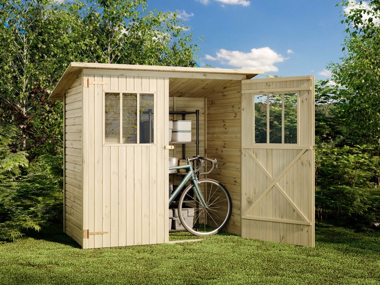 Alpholz Gerätehaus Zimowit 14 Gerätehaus aus Holz, Geräteschrank mit 14 mm Wandstärke, Gartenhaus mit Montagematerial, Naturbelassen 2,22,2xx1,51,5m m