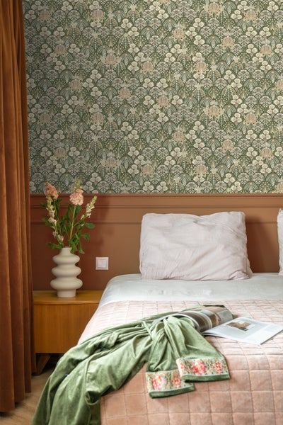 ESTAhome Tapete Blumenmuster im Jugendstil Dunkelgrün - 50 x 900 cm - 130972