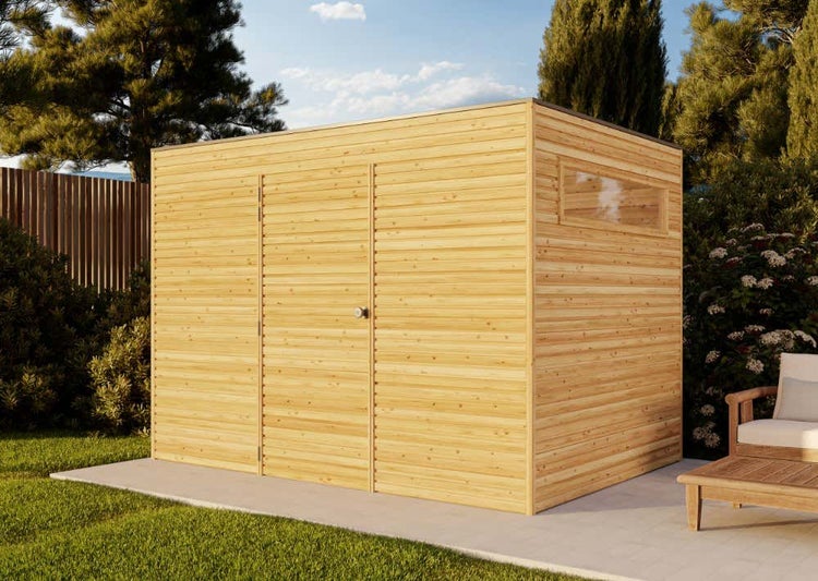 Alpholz Gerätehaus QB (optional mit Schleppdach Gartenhaus aus Holz in Grün, Holzhaus mit 28 mm Wandstärke, Blockbohlenhaus mit Montagematerial imprägniert 3x2,1m