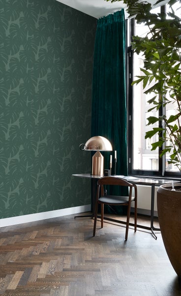 Origin Wallcoverings Tapete Blätter in Leinen-Optik Meeresgrün - 0,53 x 10,05 m - 347763
