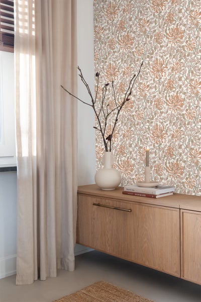 ESTAhome Tapete Blumen Terrakotta und Altrosa - 50 x 900 cm - 131027