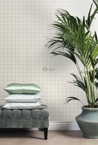 Origin Wallcoverings Tapete Hahnentritt-Muster Weiß und Silber - 53 cm x 10.05 m - 346842