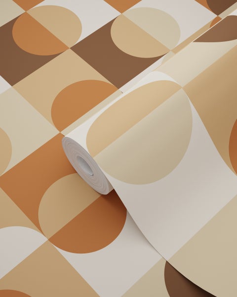 ESTAhome Tapete Kreise im Bauhaus-Stil Beige und Dunkelbraun - 50 x 900 cm - 130938