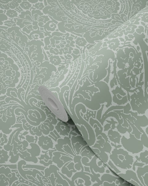 ESTAhome Tapete Ornamente Graugrün - 50 x 900 cm - 139633