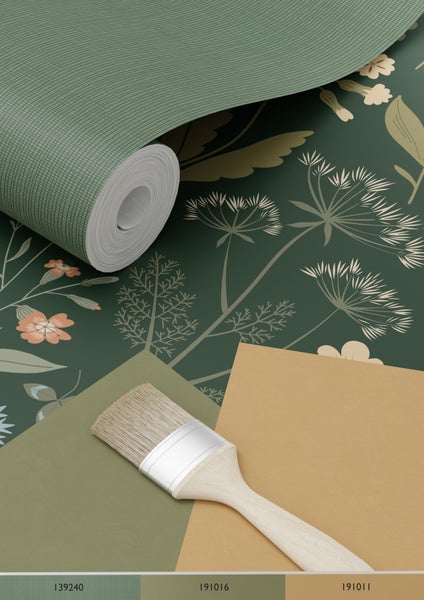 ESTAhome Tapete Feldblumen Dunkelgrün und Blau - 53 cm x 10.05 m - 139697