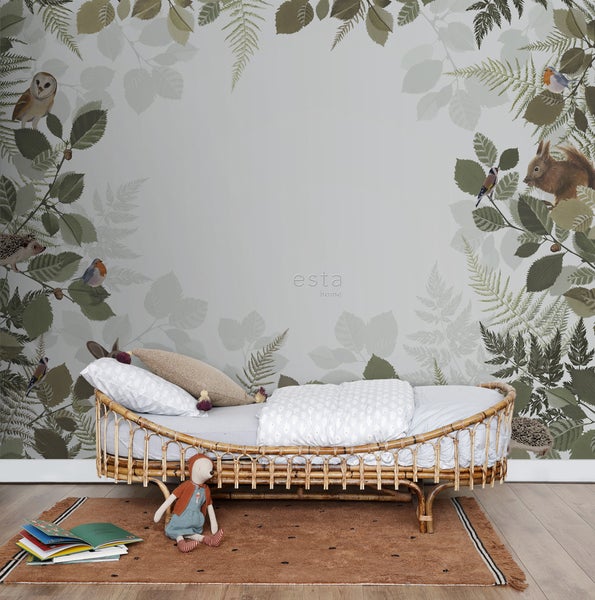 ESTAhome Fototapete Waldtiere Grün und Braun - 3 x 2,79 m - 159100