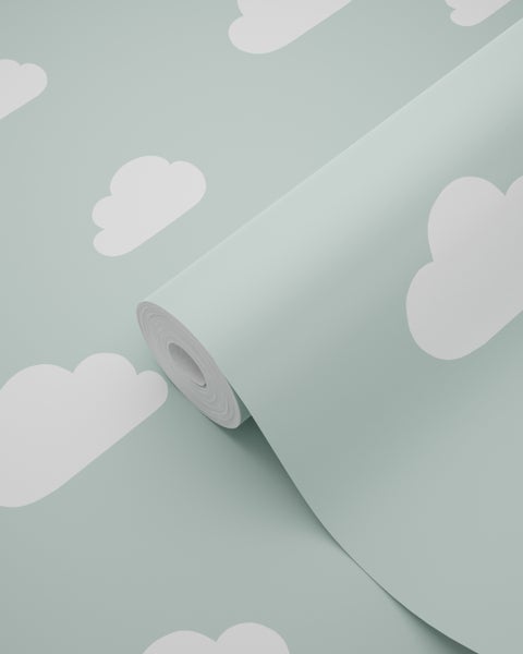 ESTAhome Tapete kleine Wolken Mintgrün - 53 cm x 10.05 m - 139487