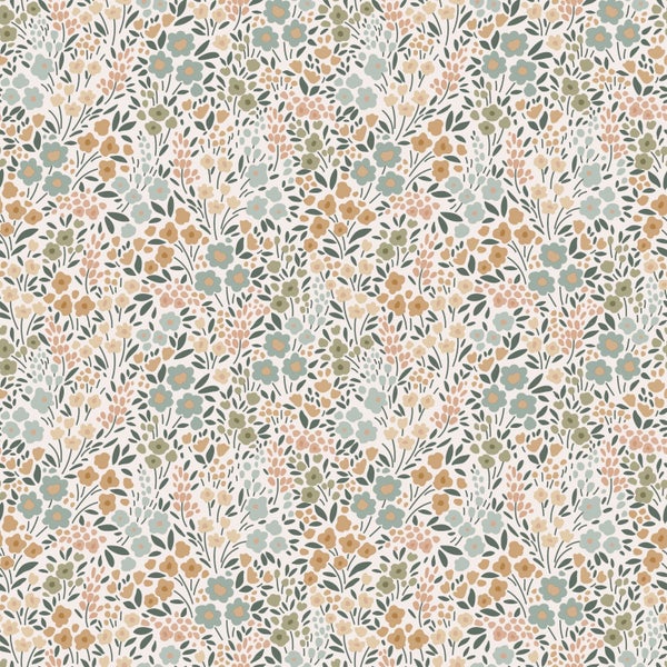 ESTAhome Tapete Blumen Graublau, Terrakottarosa und Grün - 53 cm x 10.05 m - 139837