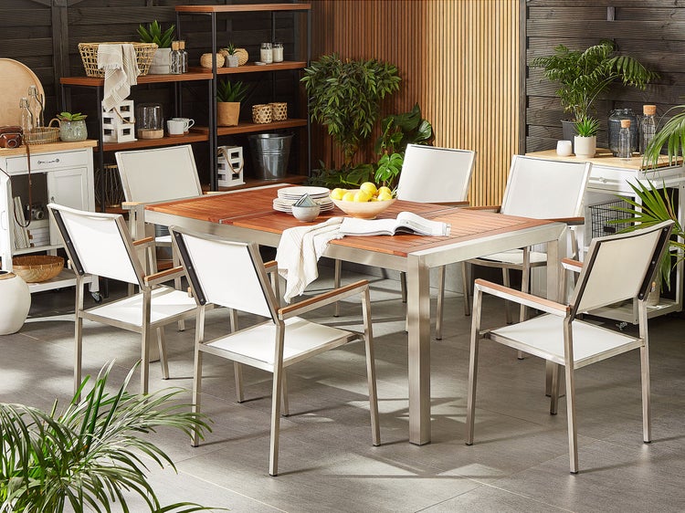 Gartenmöbel Set 6-Sitzer GROSSETO Eukalyptusholz Braun / Weiß