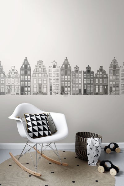 ESTAhome XXL-Tapetenbordüre Amsterdamer Grachtenhäuser Grau - 50 x 400 cm - 157714