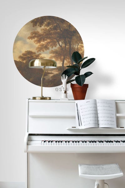 ESTAhome selbstklebende runde Tapete bewaldete Landschaft Orange - Ø 70 cm - 158988