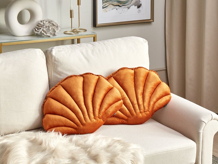 Dekokissen 2er Set CONSOLIDA Samtstoff 47 x 35 cm Orange Ohne Muster