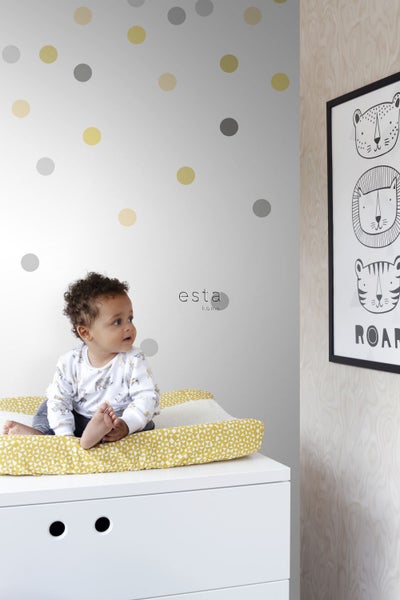 ESTAhome Fototapete Konfetti Punkte Gelb und Grau - 200 x 279 cm - 158930