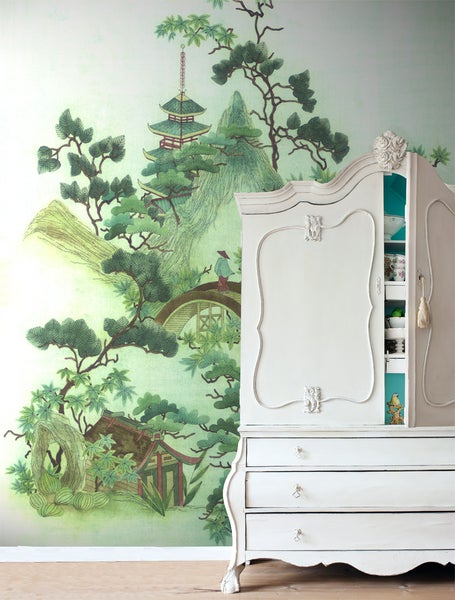 ESTAhome Fototapete Chinoiserien Grün und Braun - 232,5 cm x 2,79 m - 158114